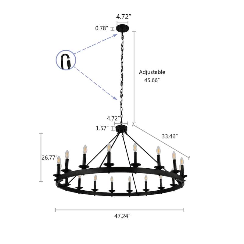 48" 18-Light Industrial Wagon Wheel Large Round Chandelier Fixture