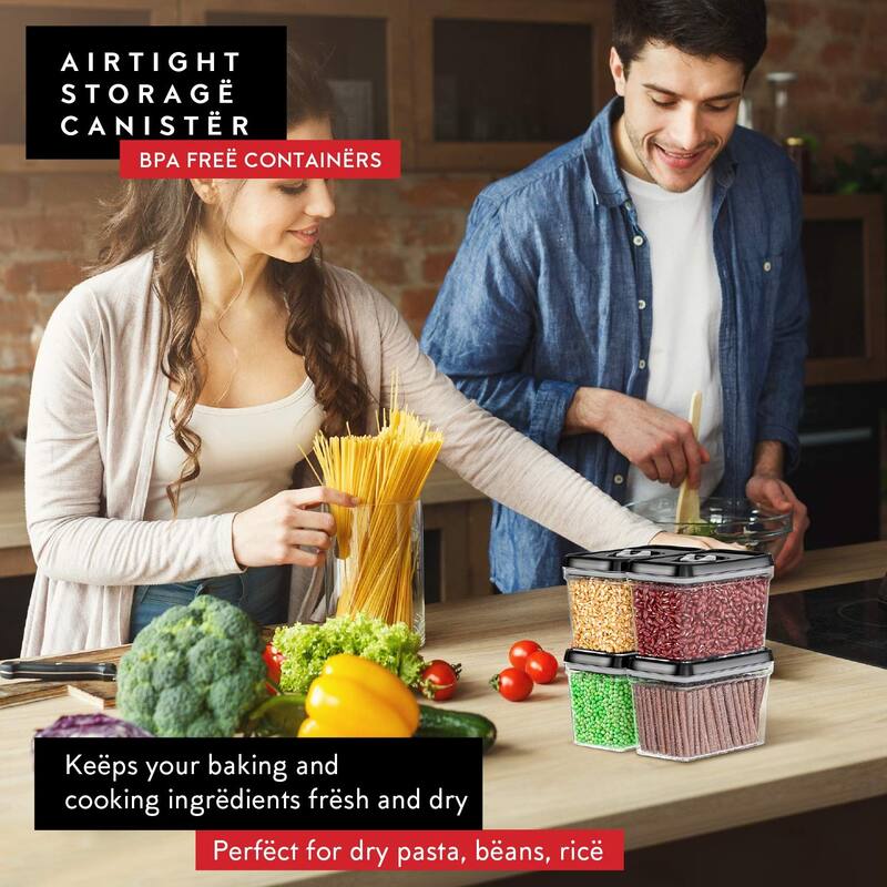 Airtight Food Storage Containers Pantry Snacks Kitchen Container,4LB Sugar & Flour Canister 4 Pc Set All Same Size Clear Plastic