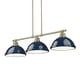 preview thumbnail 1 of 1, Yep by Golden Lighting Duncan 3-light Island Light in Aged Brass and Navy Blue shade