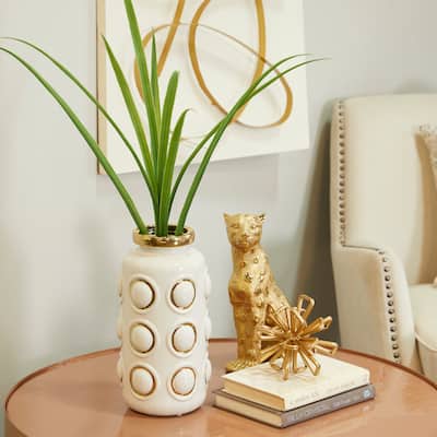 CosmoLiving by Cosmopolitan White Ceramic Vase with Gold Circle Accents