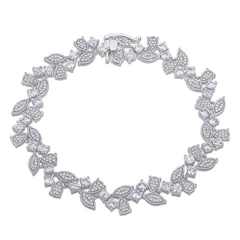 Miadora 10k White Gold 5ct TGW White Sapphire and 1ct TDW Diamond Clustered Floral Bracelet