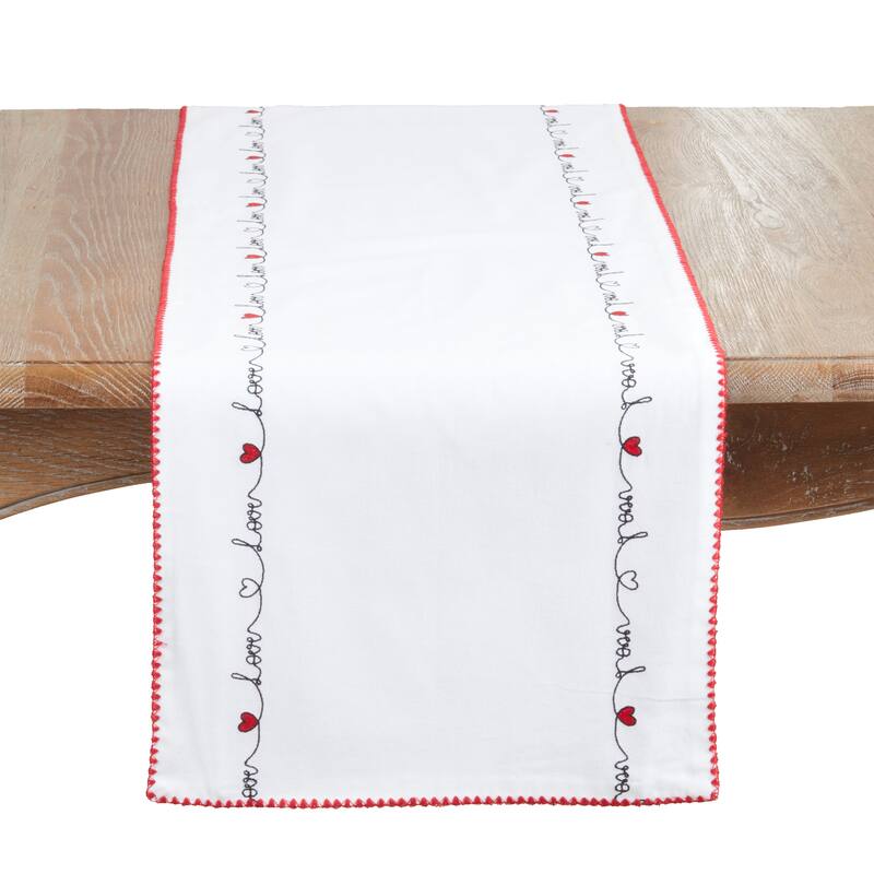 Love Script Cotton Table Runner - Decorative Lined Table Runner for Dining Table, 16"x72" - 16"x72" - White/Red