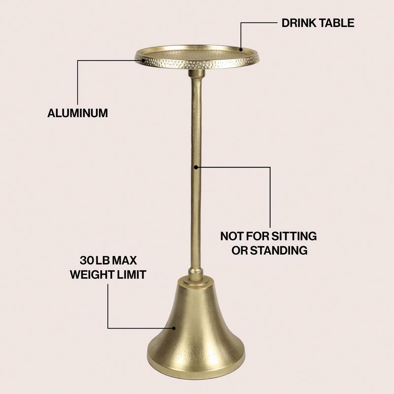 Irida 24" Art Deco Designer Pedestal Drink, End Table w/ Hammered Top, Bell Base, By JONATHAN Y