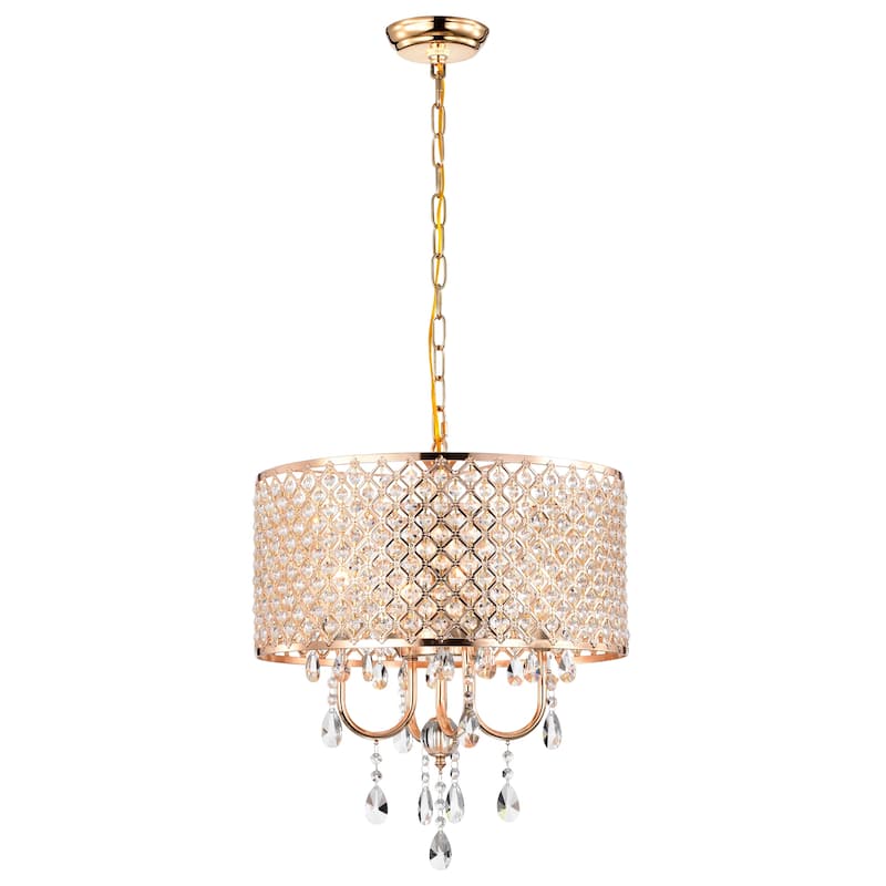 Lucilia 18 Inch Modern-Glam Style Gold Polished Finish Pendant Crystal Lighted Chandelier 4-Light - N/A - Gold Polish and Crystal Clear