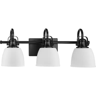 Preston Collection Three-Light Coastal Matte Black Bath and Vanity Light - 22.12 in x 7.37 in x 9 in