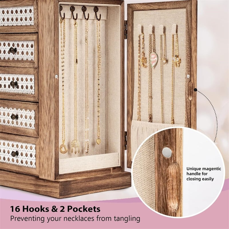 Rustic Organizer with Drawers and Mirror - ‎6.1"D x 10.2"W x 12.9"H