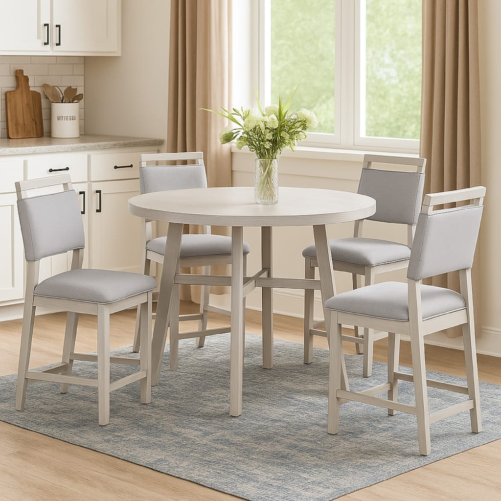 Bovo Counter Height Dining Chair Set of 2, Dove Gray, White Wood