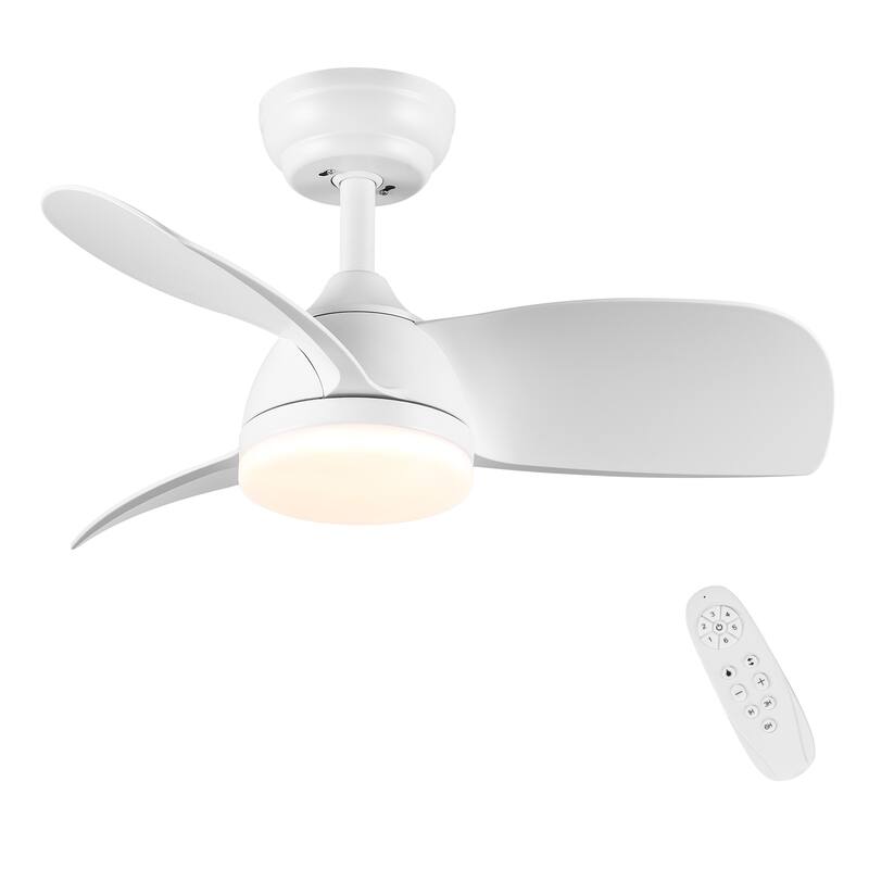 YUHAO 28 in. Integrated LED Indoor Matte White Ceiling Fans with Light Kit and Remote Control - 28 Inches - ABS | White
