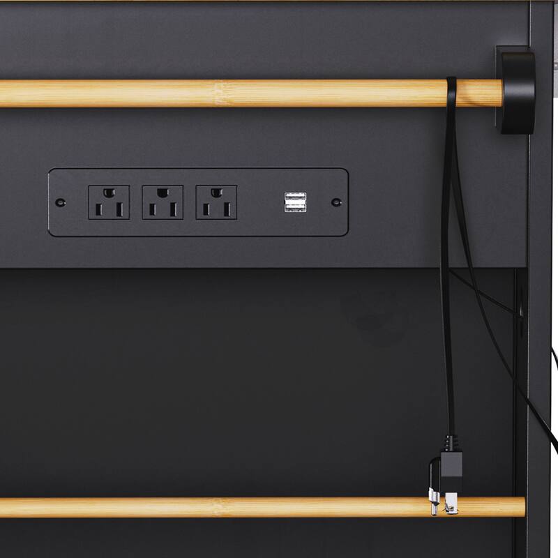 Kitchen Island with 2 Bar Stools, Power Outlet, Door Internal Storage Rack, Kitchen Storage Cart on 5 Wheels with Drop Leaf