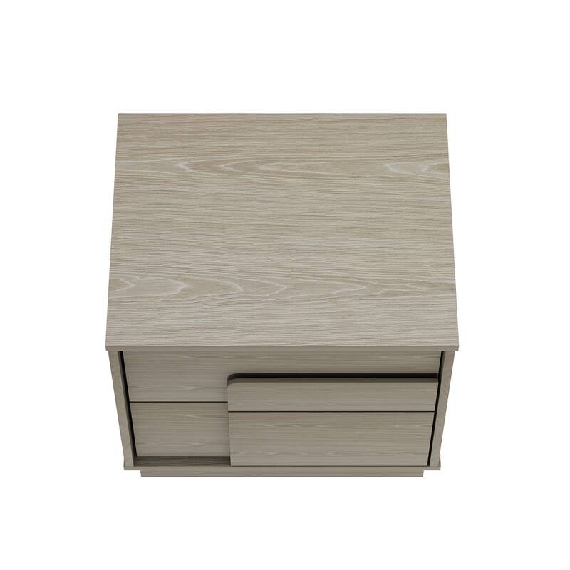 Modern Nightstand with 2 Push Open Drawers Wood Grain Finish Tool Free Assembly