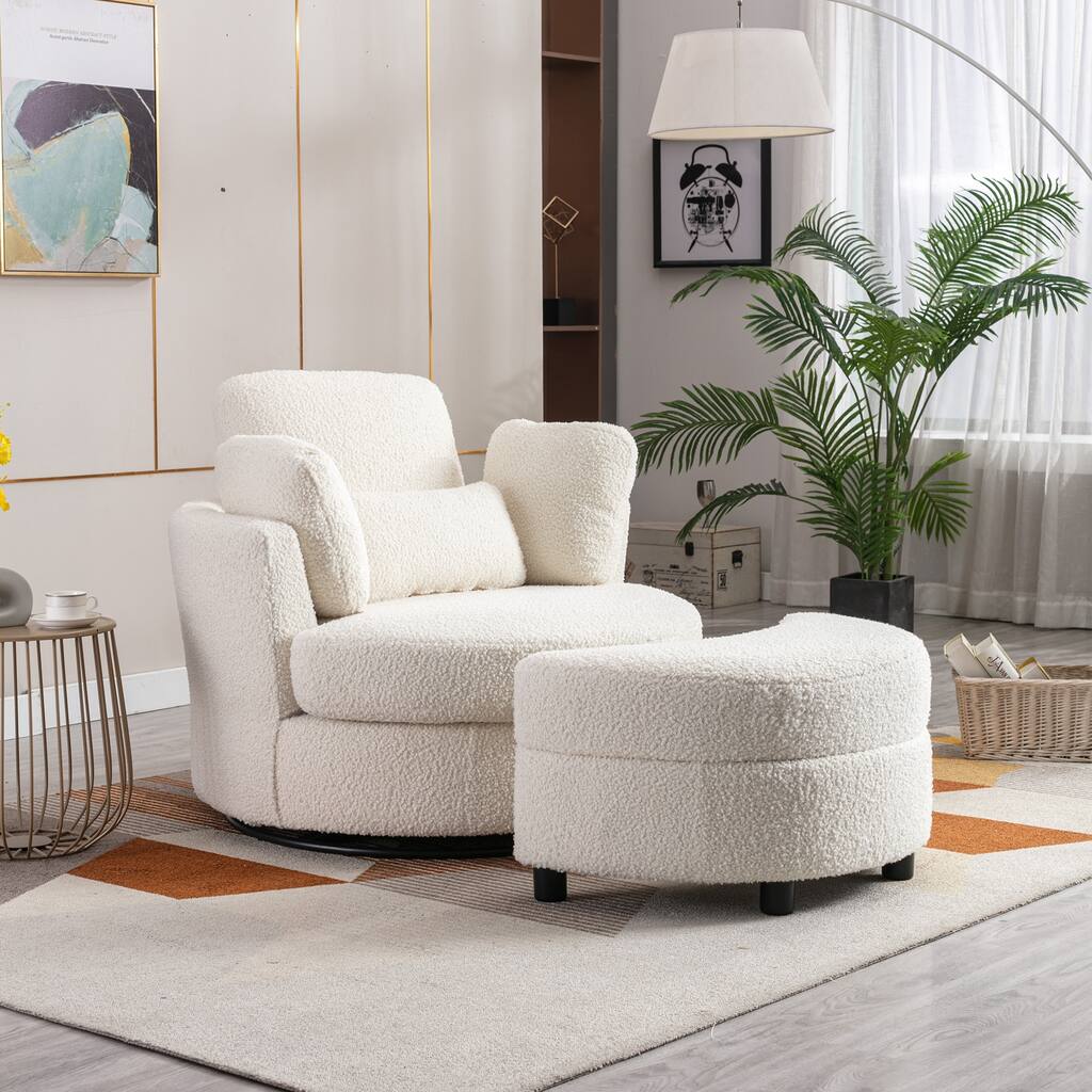 Swivel Accent Barrel Chair and Half Crescent Moon Ottoman