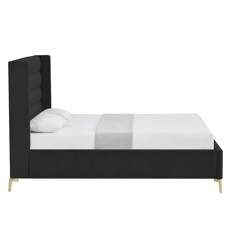 HomeRoots Green Velvet Upholstered Full Bed Frame