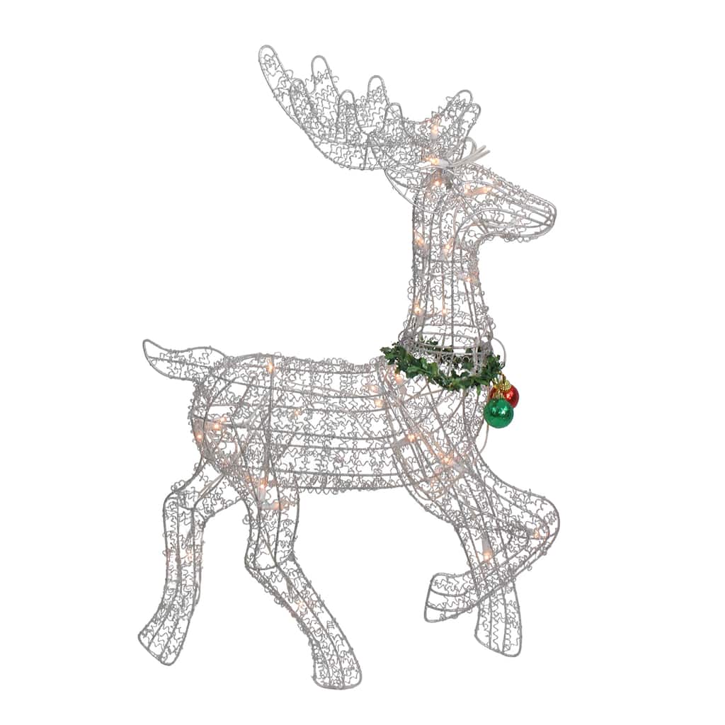 25.5" Silver Green Lighted Prancing Reindeer Christmas Decoration