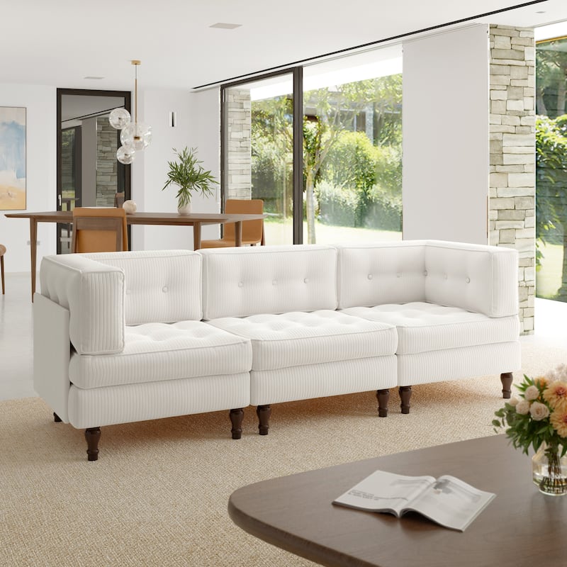 Oversized Modular Sectional Corduroy Fabric Tufted Sofa - Beige-3 peice - Symmetrical