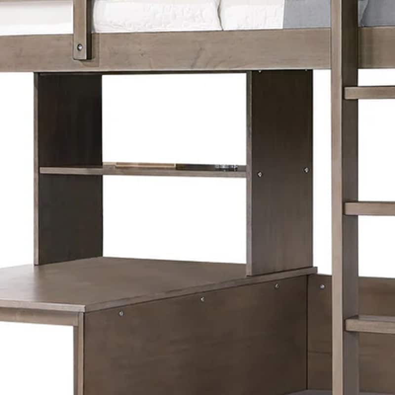 Cally Twin Loft Bed with Workstation Storage and Guardrails, Gray