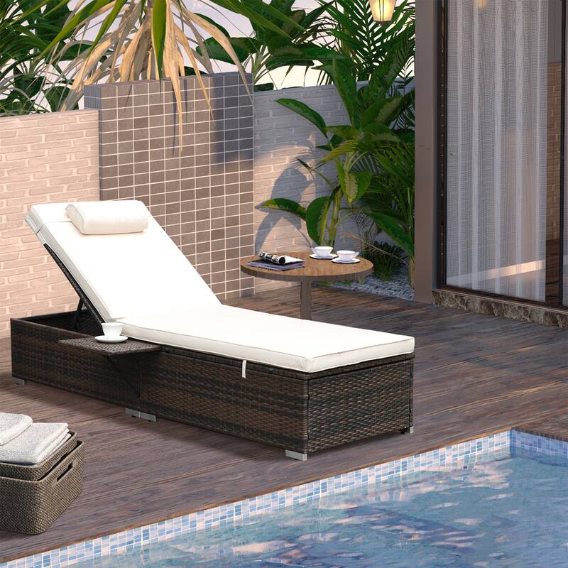 2-Piece Rattan Outdoor Patio Reclining Chair and Side Table