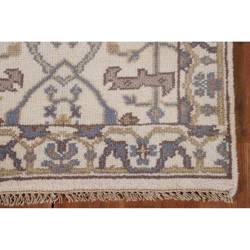 Beige / Ivory Oushak Oriental Runner Rug Hand-Knotted Wool Carpet - 2'7"x 11'11"