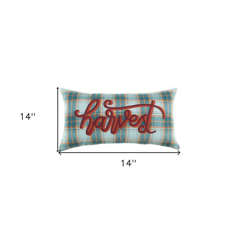 HomeRoots 14" X 14" Blue and Orange Thanksgiving Wool Blend Pillow With Embroidery Edges
