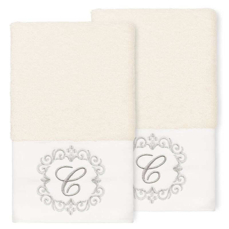 Authentic Hotel and Spa 100% Turkish Cotton Monica 2PC Embellished Hand Towel Set - C - Cream