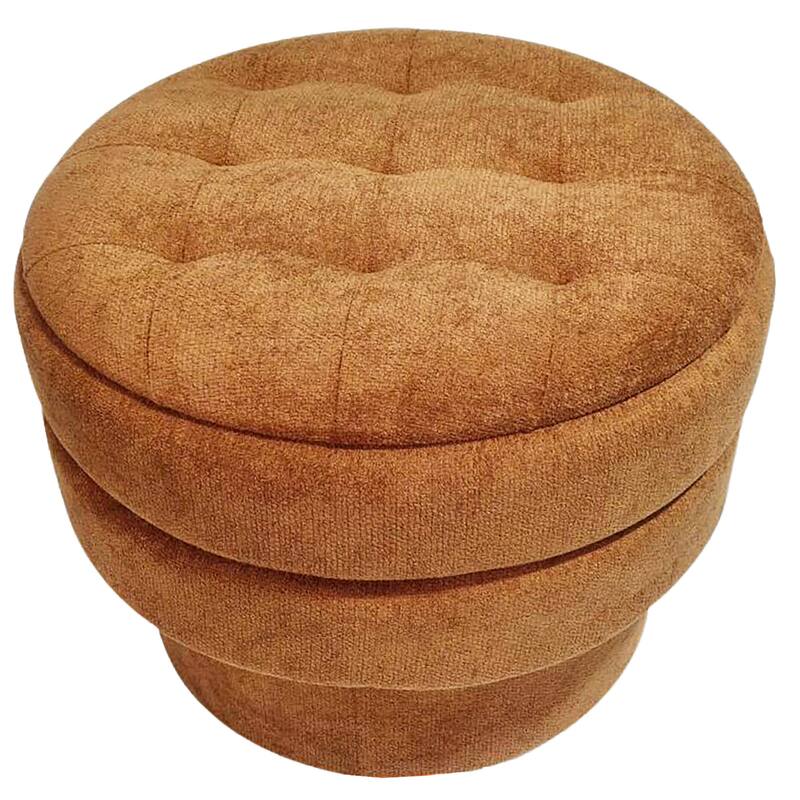 Modern Fabric Round Storage Ottoman - Rust