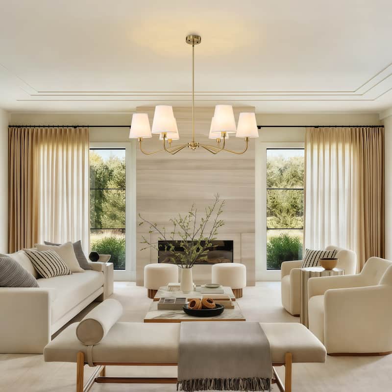 Starsky 6-Light Modern Classic Chandelier with White Linen Shades