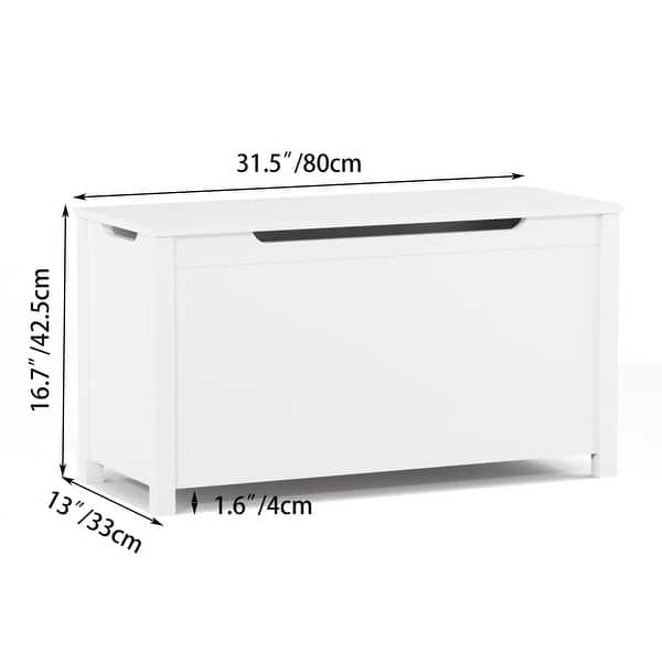 dimension image slide 1 of 3, Kids Wooden Toy Box Storage with Safety Hinged Lid