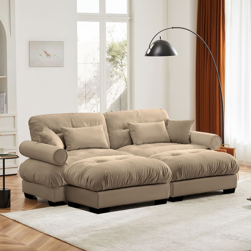 Modern Sectional Couch Comfortable Upholstered Sofa Set with Lumbar Pillow and Throw Pillow for Living Room