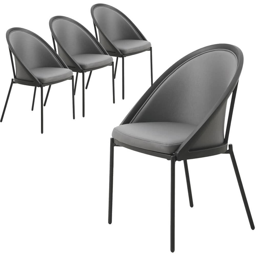 Vinyl Dining Chair with Curved Back and Stainless Steel Legs Set of 4