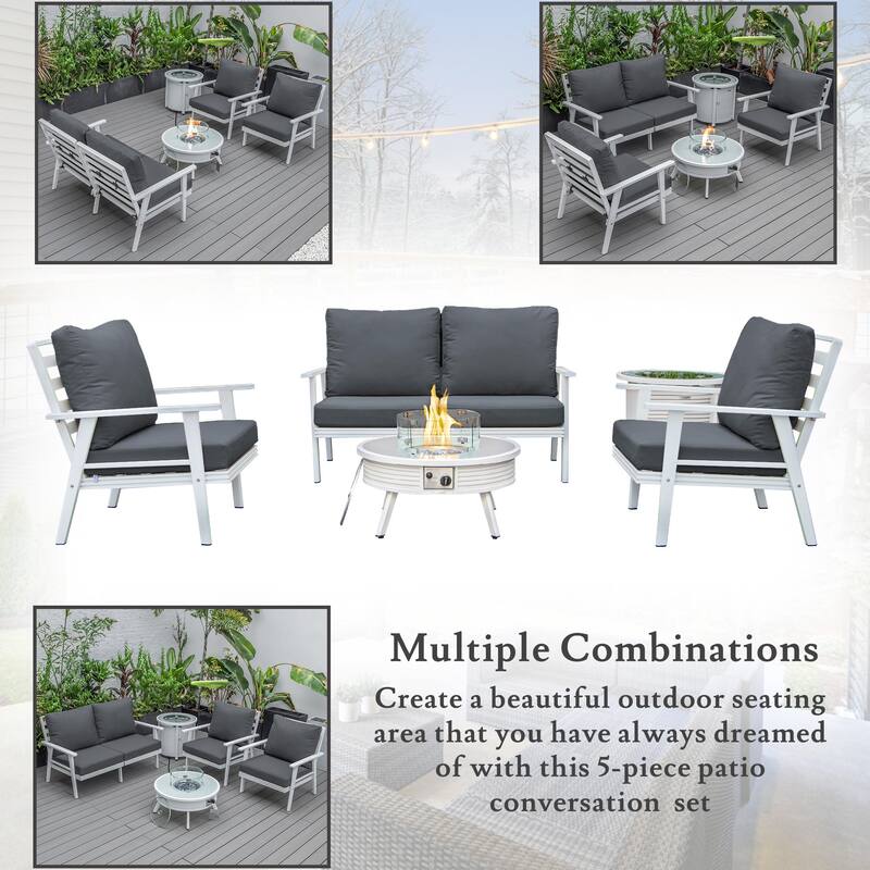 Walbrooke Outdoor Patio Furniture Set with Aluminum Frame Polyester Upholstered Seating and 37000 BTU Propane Burner