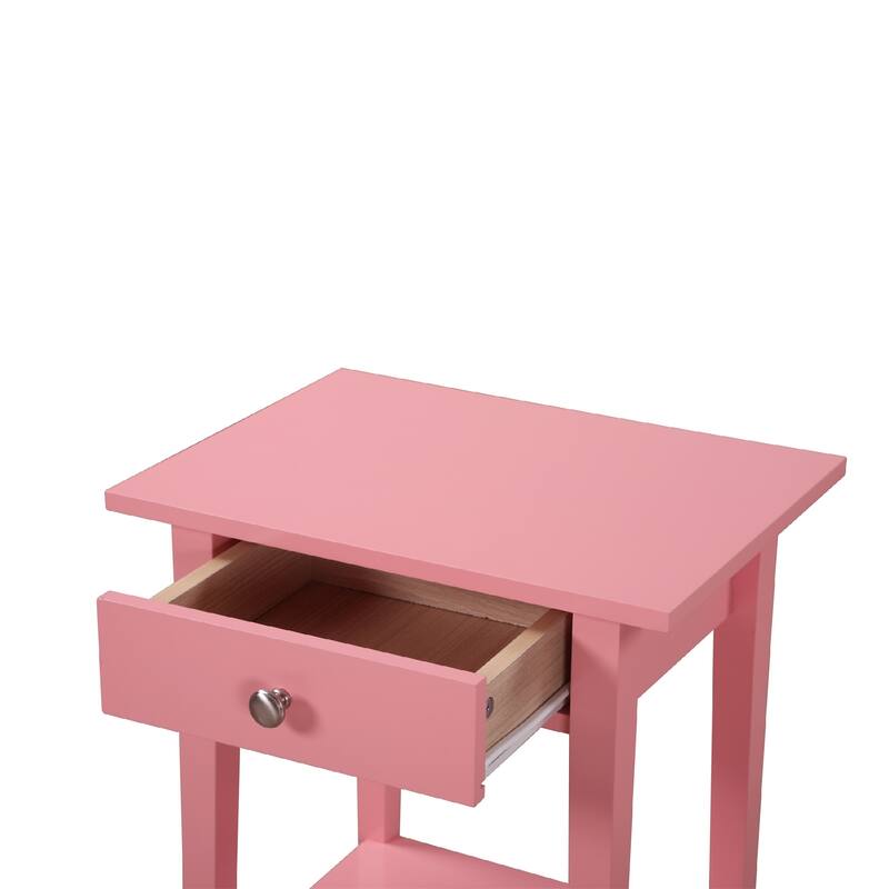 1-Drawer Wooden Nightstand with Open Shelf - 28" - Pink