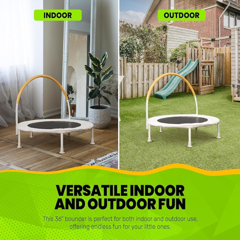 36 Inch Kids Bouncer Trampoline with Handlebar - Indoor Outdoor Toddler Mini Trampoline for Active Play