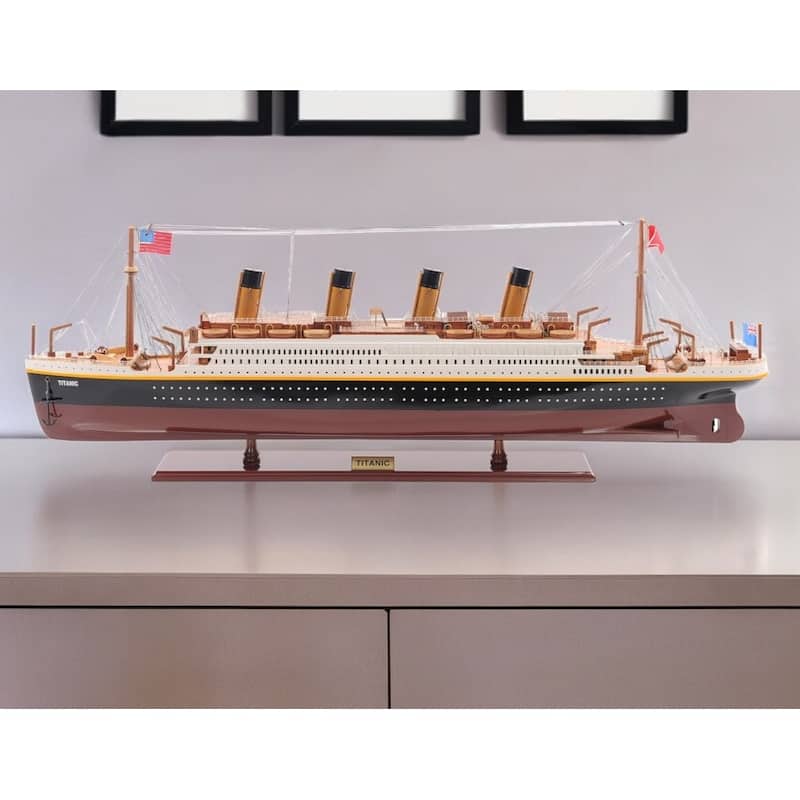 HomeRoots 10" Black and Red 1912 RMS Titanic Small Boat Hand Painted Decorative Boat - 25' X '10' X '3.5 - 25' X '10' X '3.5