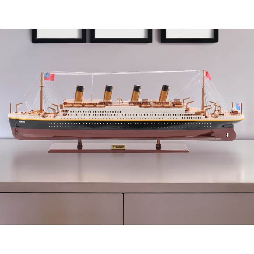 HomeRoots 10" Black and Red 1912 RMS Titanic Small Boat Hand Painted Decorative Boat - 25' X '10' X '3.5