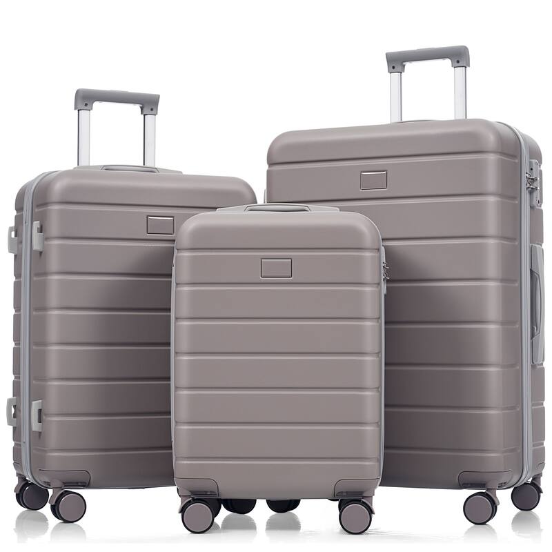 3PCS ABS Travel Luggage Set with Spinner Wheels - Light Brown