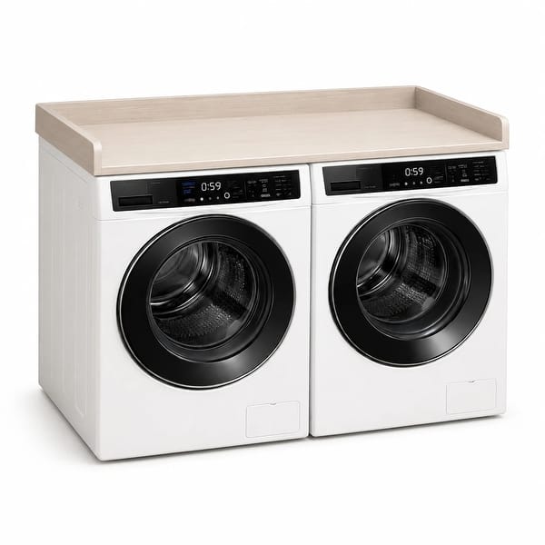 slide 2 of 7, 58” Washer and Dryer Countertop with Raised Edges, Topper Organizer Shelf, Over Washer and Dryer Storage Counter, Brown Brown - Brown