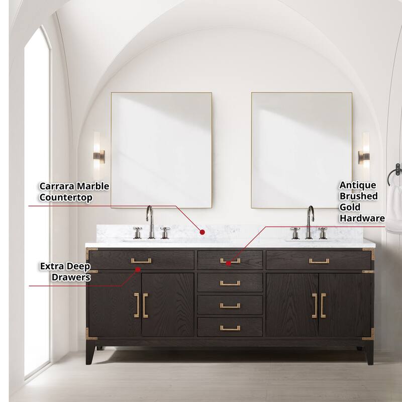 Lexora Laurel Bath Vanity, Carrara Marble Top, Faucet Set, and Mirror