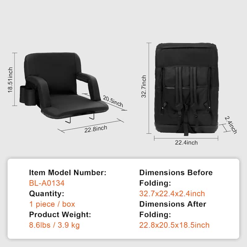 Stadium Seat with Back Support, Wide Bleacher Seat Backs, Folding Padded Cushion Stadium Chair, Portable Reclining Chairs