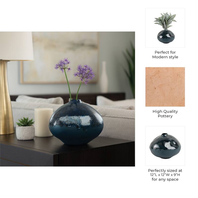 Decorative Vase - Blue Ceramic Finish Details