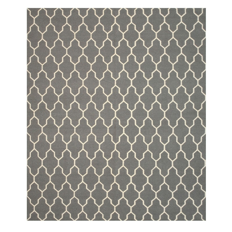 Gray Wool Kilim Reversible Rug 5x8 - Handcrafted Flatweave with Soft Texture and Modern Geometric Pattern - N/A