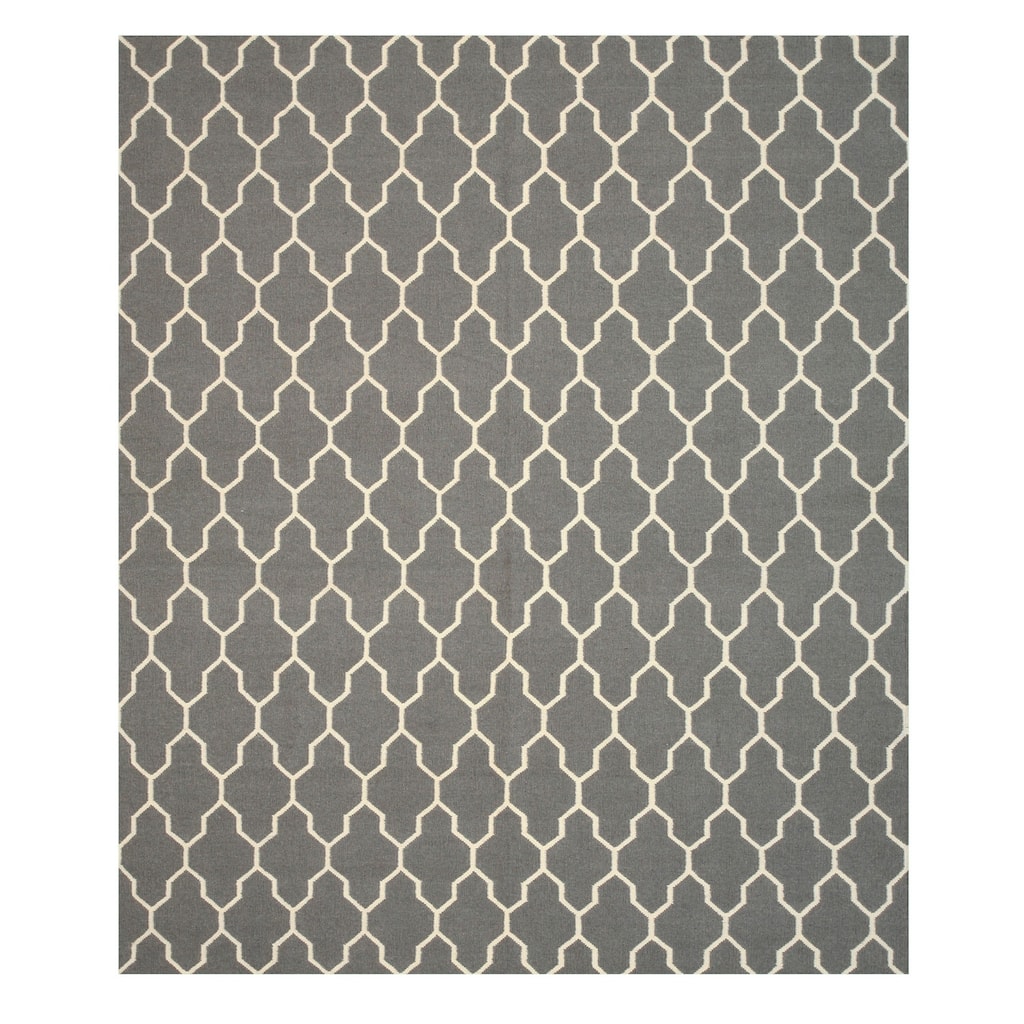 Gray Wool Kilim Reversible Rug 5x8 - Handcrafted Flatweave with Soft Texture and Modern Geometric Pattern - N/A