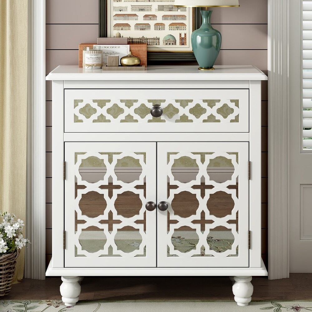 Mirrored door accent cabinet top