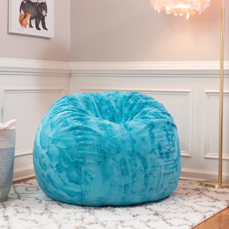 Kids Round Faux Fur Bean Bag Chair - 3' - Turquoise Blue