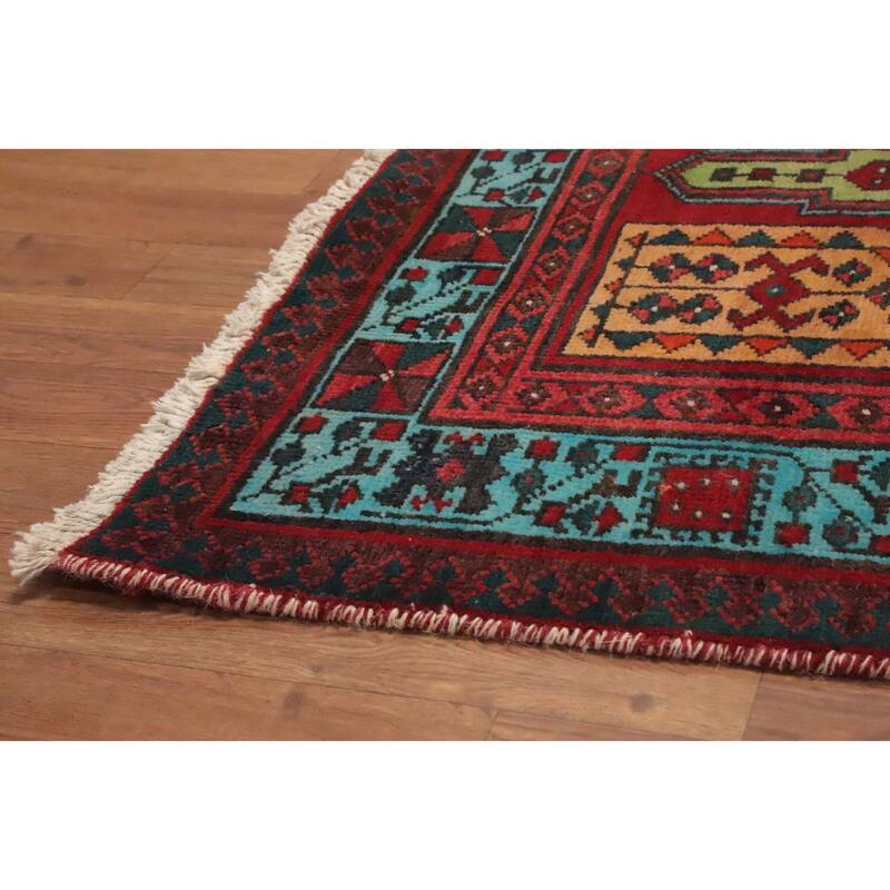 Hand Knotted Oriental 100% Wool Carpet Traditional Geometric Red Ardebil Runner Rug - 10' 8'' X 3' 4''