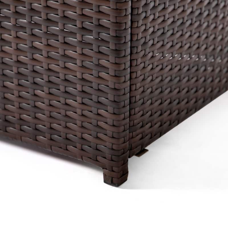 LeisureMod 44" Outdoor Fire Pit Table with 55,00 BTU - Rectangular Wicker Rattan Table for Lounge Porch Backyard Patio Decor