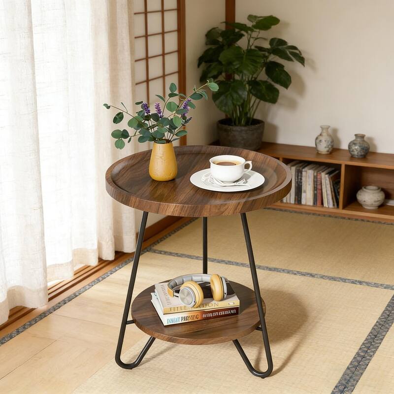 Chic Coffee Table, Round Sofa Table, 2-Tier Accent Table