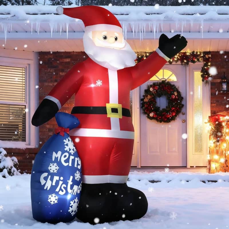 Anmytek 8FT Festive Christmas Inflatable Santa - Smiling Santa with Gift Bag