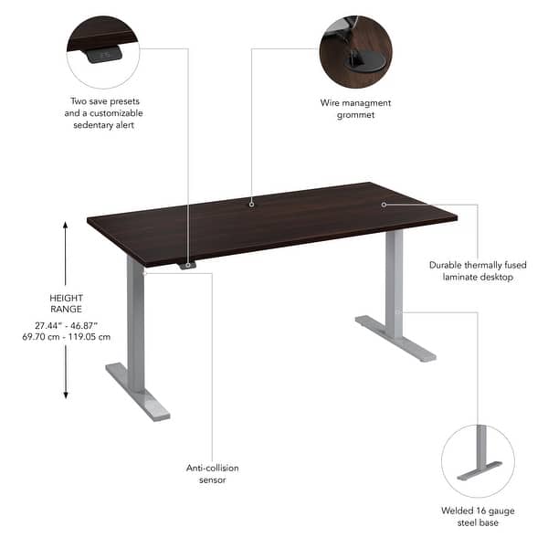 dimension image slide 11 of 22, Bush Business Furniture Move 60 Series 60x30 Adjustable Standing Desk