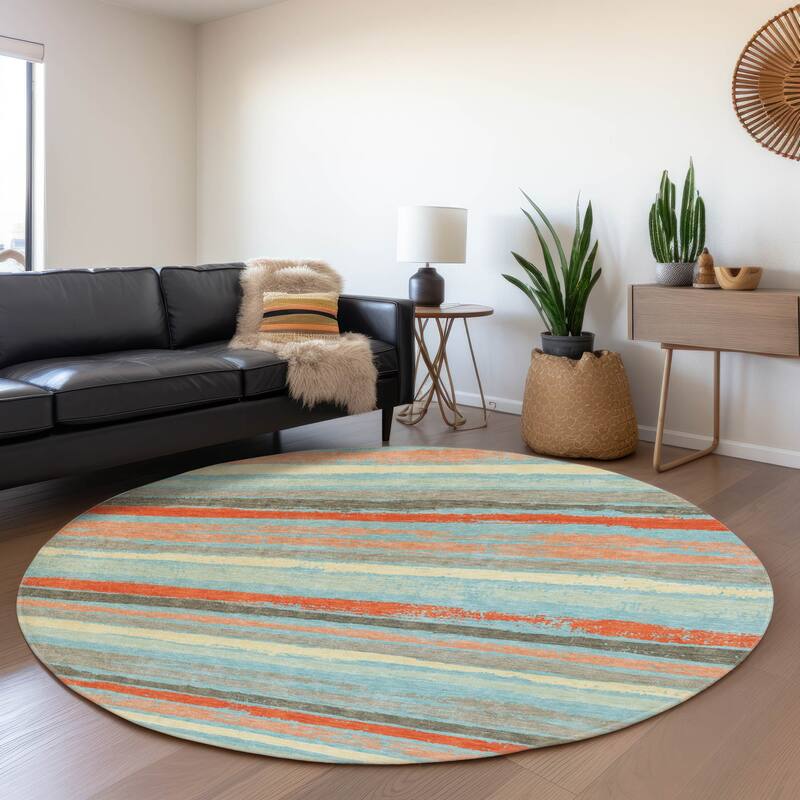 Premium Washable Super Soft Stripe Mayfield Rug - Sky - 8' x 8'