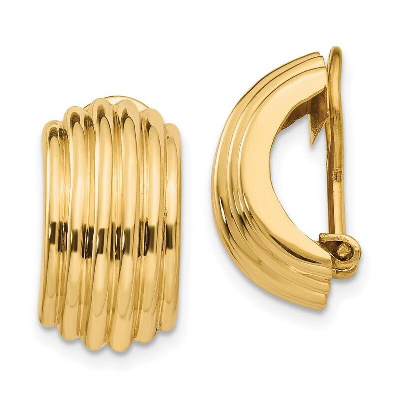 Curata 14k Yellow Gold Polished Omega Clip Non Pierced Earrings - 16x9.5mm