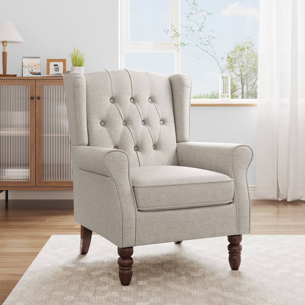 Modern Button Tufted Wingback Accent Chair Upholstered Armchair